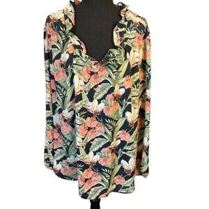 Ann Taylor Black Long Sleeve Relaxed Blouse with Collar